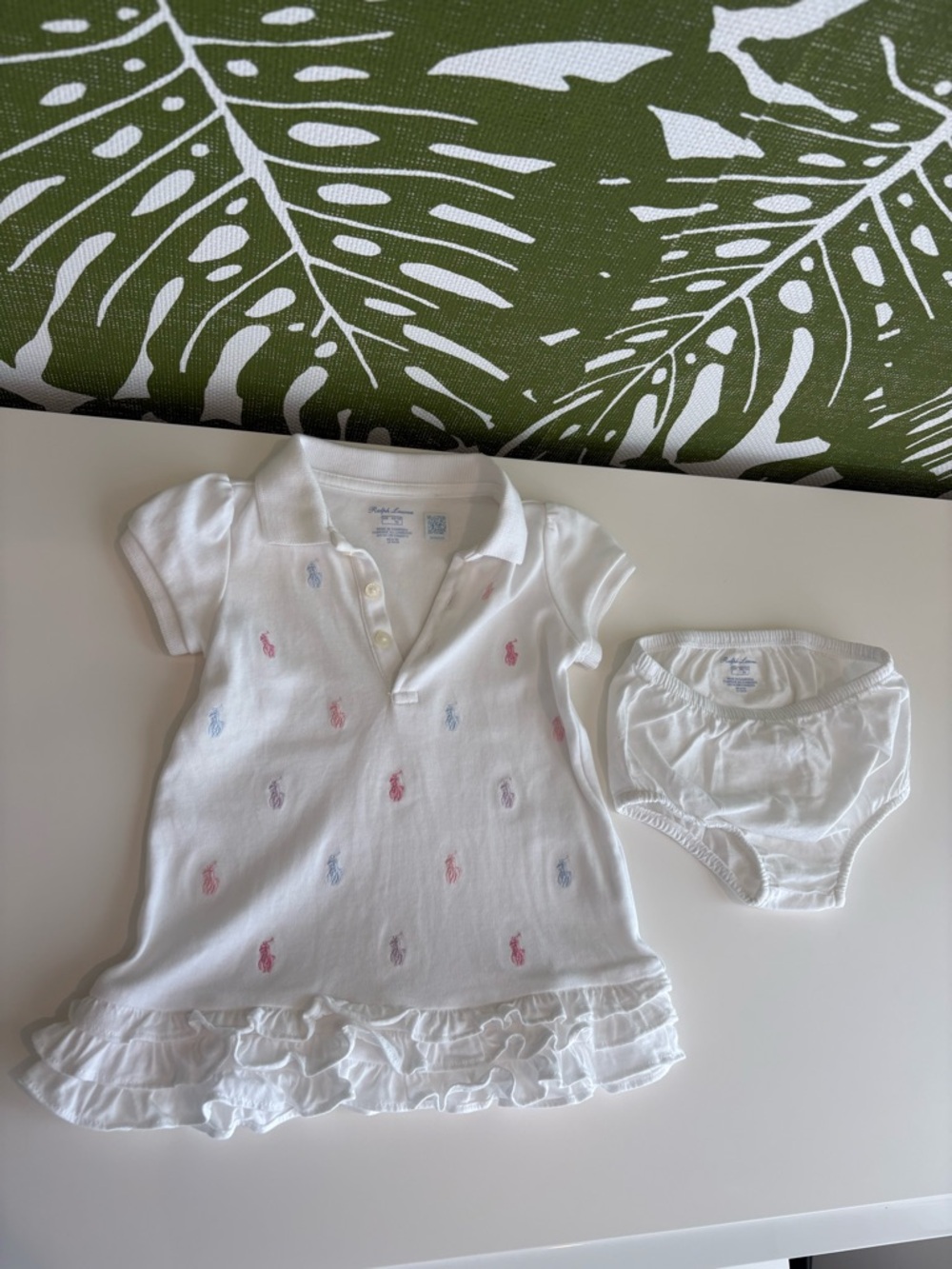 Ralph Lauren White Polo Dress with Pastel Pony Embroidery & matching bottoms 🩵💜💗